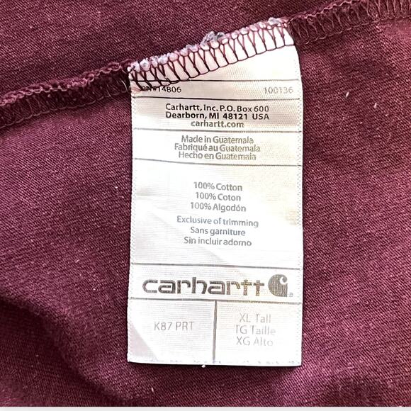 Carhartt T Shirt Maroon XL Tall - Picture 7 of 13